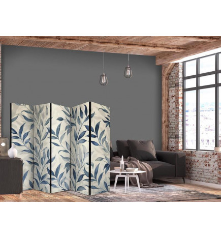 Paravent - Leaves in Blue Colors - Delicate Botanical Motif