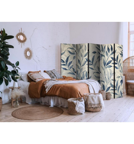 Sirm - Leaves in Blue Colors - Delicate Botanical Motif