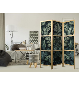 Paravan japonez - Dark Green Victorian Leaves - Botanical Carved Composition