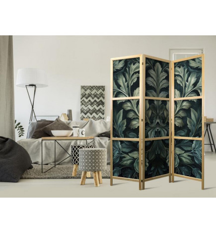 Japanese Room Divider - Dark Green Victorian Leaves - Botanical Carved Composition