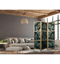 Paravan japonez - Dark Green Victorian Leaves - Botanical Carved Composition