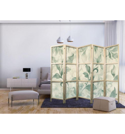 Japanischer Paravent - Watercolor Botanical Motif - Delicate Green-Beige Leaves