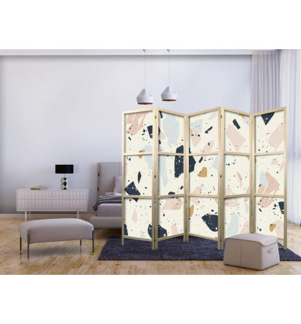 Japanese Room Divider - Terrazzo with Large - Scaled Stones in Muted Colors