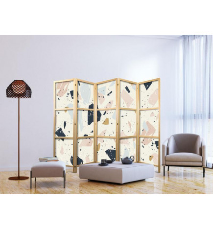 Japanese Room Divider - Terrazzo with Large - Scaled Stones in Muted Colors