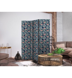 Room Divider - Fish Among Leaves - Colorful Koi Fish Among Dark Green Water Lily Leaves on a Navy Blue Water Surface