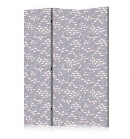 Paravento - Underwater School of Small Fish - Tiny Light-Beige Fishes Against Marine Depths in Grey Shades