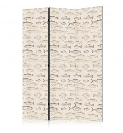 Pertvara - Fish in Beige Tones - Various Species of Fish in Beige-Brown Colors Presented in Vintage Style on a Light Bac