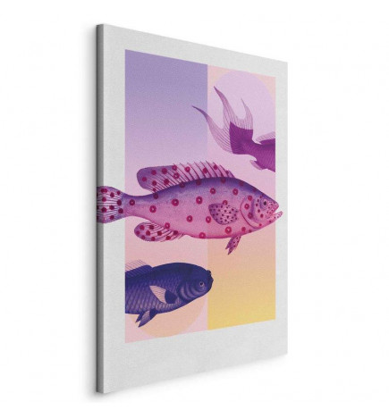 Schilderij - Fish in Pastels - Stylized Fish Against Gradient Shapes