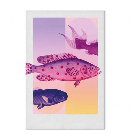 Tablou - Fish in Pastels - Stylized Fish Against Gradient Shapes