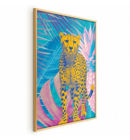 Poster - Exotic Leopard - colorful portrait of a cheetah against tropical leaves