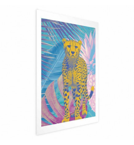 Poster - Exotic Leopard - colorful portrait of a cheetah against tropical leaves