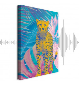 Slika - Exotic Leopard - Colorful Portrait of a Cheetah Against Tropical Leaves