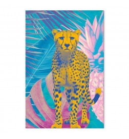 Tableau - Exotic Leopard - Colorful Portrait of a Cheetah Against Tropical Leaves