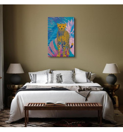 Taulu - Exotic Leopard - Colorful Portrait of a Cheetah Against Tropical Leaves