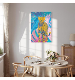 Tablou - Exotic Leopard - Colorful Portrait of a Cheetah Against Tropical Leaves