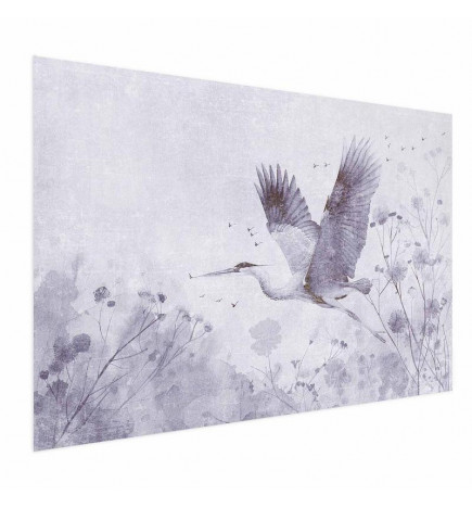 Juliste - Majestic Flight - crane in flight in a monochromatic, cool color palette