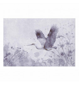 Plakat - Majestic Flight - crane in flight in a monochromatic, cool color palette