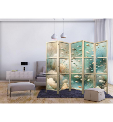 Paravan japonez - Spectacular Underwater Landscape - Fish in the Underwater World in Colors of Turquoise Blue Beige and 