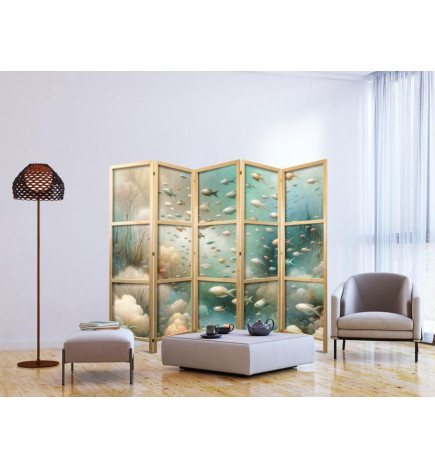Paravan japonez - Spectacular Underwater Landscape - Fish in the Underwater World in Colors of Turquoise Blue Beige and 