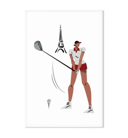 Leinwandbild - Female Golfer With the Eiffel Tower in the Background - Illustration