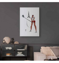 Tablou - Female Golfer With the Eiffel Tower in the Background - Illustration