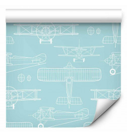 Tapeta - Sketch - Outline of an airplane in white on a turquoise background
