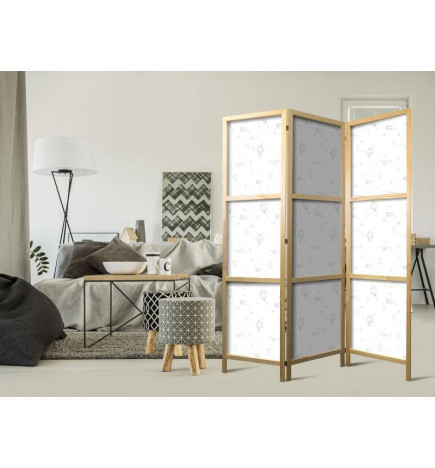 Paravento giapponese - Watercolor - Airplanes and Balloons Painted on a White Sky Background