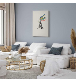 Schilderij - Eiffel Tower and Colorful Ribbons