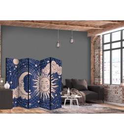 Paravento - Cosmic Harmony - Illustration of the Sun and Moon on a Navy Background