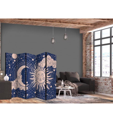 Aizslietnis - Cosmic Harmony - Illustration of the Sun and Moon on a Navy Background