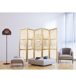 Japanischer Paravent - Golden Sun and Moon - Artistic Illustration in Retro Style
