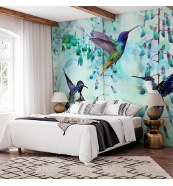 Papier peint - Flying Hummingbirds (Green)