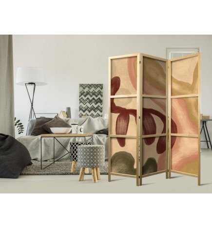 Jaapani sirm - Worn Figures - Shapes in Lime Wash Technique in Warm Colors