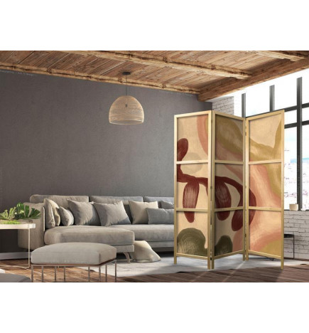 Japanese Room Divider - Worn Figures - Shapes in Lime Wash Technique in Warm Colors