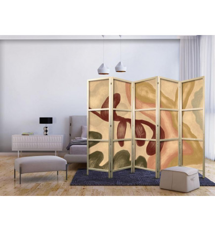 Biombo japonês - Worn Figures - Shapes in Lime Wash Technique in Warm Colors