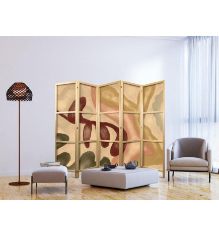 Jaapani sirm - Worn Figures - Shapes in Lime Wash Technique in Warm Colors