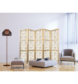 Jaapani sirm - Beige Shades of Nature - Flowers and Butterflies on a White Background - Illustration