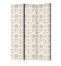 Paravento - Beige Shades of Nature - Flowers and Butterflies on a White Background - Illustration