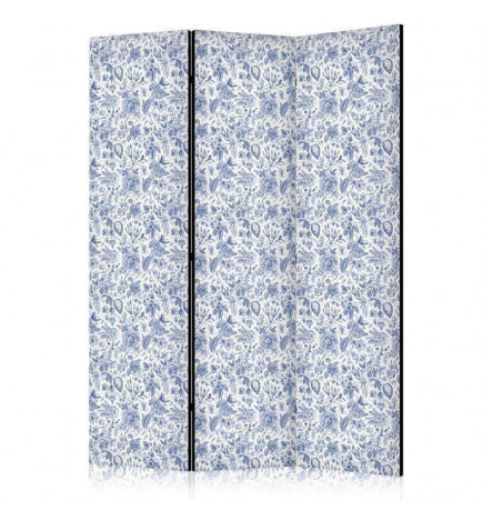 Room Divider - Illustration in Vintage Style - Blue Flowers on a White Background