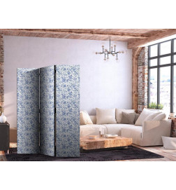 Room Divider - Illustration in Vintage Style - Blue Flowers on a White Background