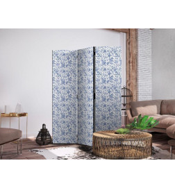 Room Divider - Illustration in Vintage Style - Blue Flowers on a White Background