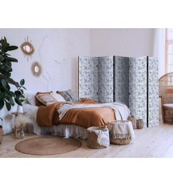 Room Divider - Illustration in Vintage Style - Blue Flowers on a White Background