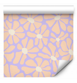 Tapete - Cute Light-Beige Little Flowers - Small flowers with beige - undulating petals on a blue background