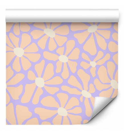 Tapeet - Cute Light-Beige Little Flowers - Small flowers with beige - undulating petals on a blue background