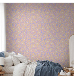 Tapeet - Cute Light-Beige Little Flowers - Small flowers with beige - undulating petals on a blue background