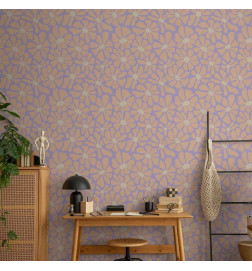 Tapetti - Cute Light-Beige Little Flowers - Small flowers with beige - undulating petals on a blue background