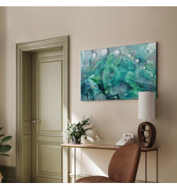 Schilderij - Turquoise Leaves (1 Part) Wide