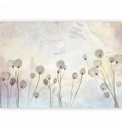 Wall Mural - Minimalist meadow - floral motif in light shades with reflections