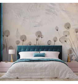 Carta da parati - Minimalist meadow - floral motif in light shades with reflections