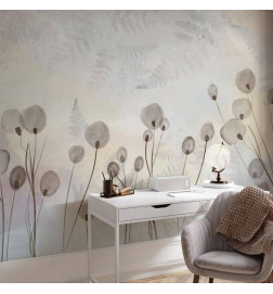 Mural de parede - Minimalist meadow - floral motif in light shades with reflections
